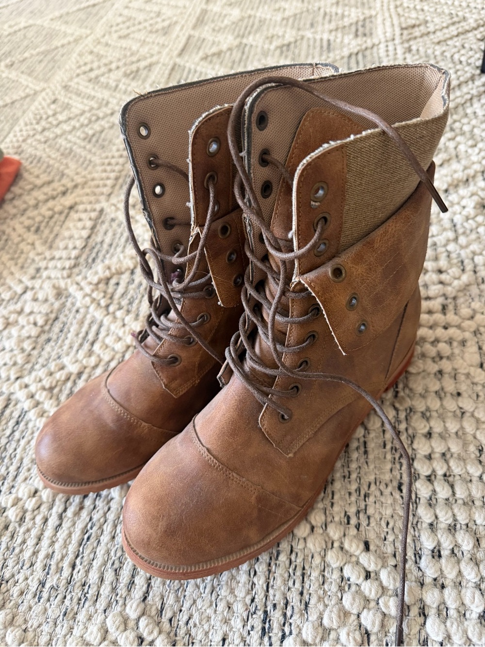 Women's Brown Lace-Up Combat Boots - Unbranded